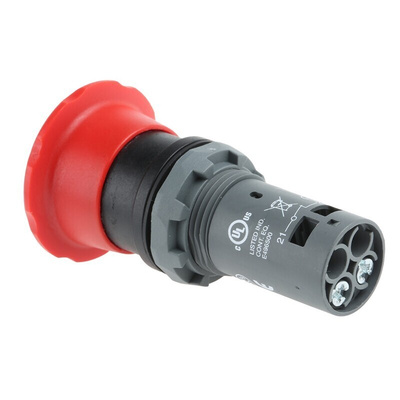 ABB 1SFA Series Twist Release Emergency Stop Push Button, Panel Mount, 22.5mm Cutout, 1NC, IP66, IP67, IP69K