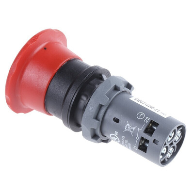ABB 1SFA Series Twist Release Emergency Stop Push Button, Panel Mount, 22.5mm Cutout, 1 NO + 1 NC, IP66, IP67, IP69K