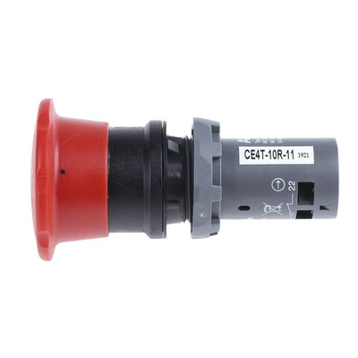 ABB 1SFA Series Twist Release Emergency Stop Push Button, Panel Mount, 22.5mm Cutout, 1 NO + 1 NC, IP66, IP67, IP69K