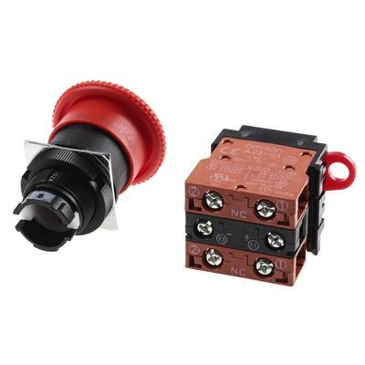 Omron A22E Series Twist Release Illuminated Emergency Stop Push Button, Panel Mount, 2NC, IP65