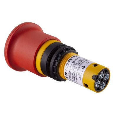 Eaton C22-PVT Series Twist Release Emergency Stop Push Button, Panel Mount, 22mm Cutout, 2NC
