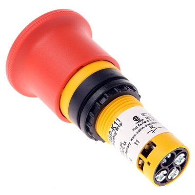 Eaton C22-PVT Series Twist Release Emergency Stop Push Button, Panel Mount, 22mm Cutout, 1 NO + 1 NC, IP66, IP67, IP69