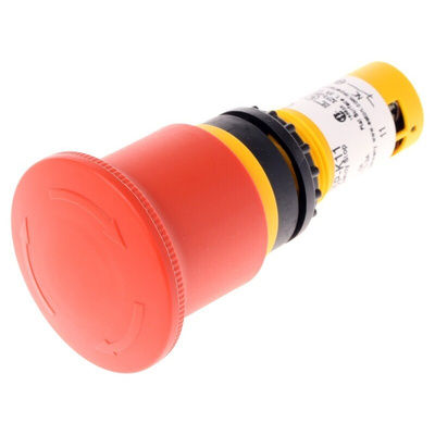 Eaton C22-PVT Series Twist Release Emergency Stop Push Button, Panel Mount, 22mm Cutout, 1 NO + 1 NC, IP66, IP67, IP69