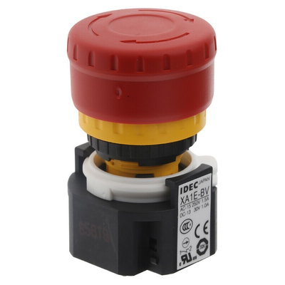 Idec Emergency Stop Push Button, Panel Mount, 3P CO, IP65