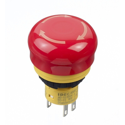 Idec X6 Series Twist Release Emergency Stop Push Button, Panel Mount, 16mm Cutout, 2NC, IP65