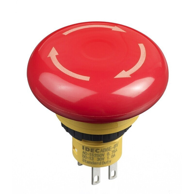 Idec X6 Series Twist Release Emergency Stop Push Button, Panel Mount, 16mm Cutout, 2NC, IP65