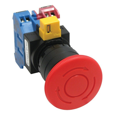 Idec HW Series Twist Release Emergency Stop Push Button, Panel Mount, 22mm Cutout, 1 NO + 1 NC, IP65