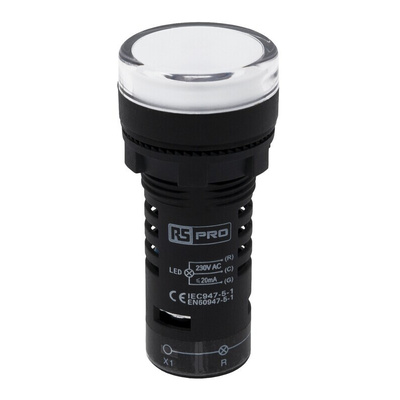 RS PRO, Panel Mount Red/Green LED Indicator, 22mm Cutout, IP65, Round, 230V ac/dc