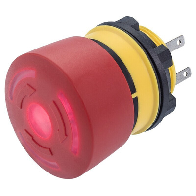 EAO 84 Series Twist Release Illuminated Emergency Stop Push Button, Panel Mount, 22mm Cutout, 1 NO + 1 NC, IP65, IP67