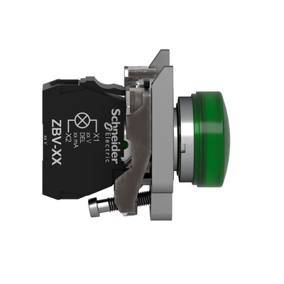 Schneider Electric, Harmony XB4, Panel Mount Green LED Pilot Light, 22mm Cutout, IP66, IP67, IP69(IP69K), 24V ac/dc