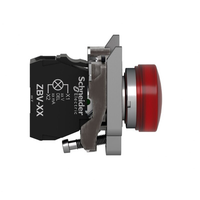 Schneider Electric, Harmony XB4, Panel Mount Red LED Pilot Light, 22mm Cutout, IP66, IP67, IP69(IP69K), 24V ac/dc
