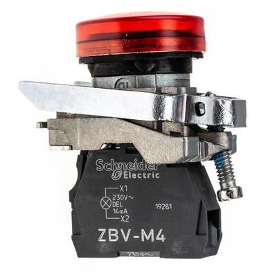 Schneider Electric, Harmony XB4, Panel Mount Red LED Pilot Light, 22mm Cutout, 240V ac