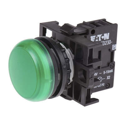 Eaton, RMQ Titan M22, Flush Mount, Rear, Surface Mount Green LED Pilot Light, 22mm Cutout, IP69K, Round, 85 →