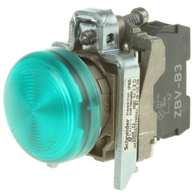 Schneider Electric, Harmony XB4, Panel Mount Green LED Pilot Light, 22mm Cutout, IP65, 24V ac/dc