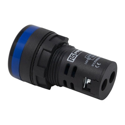 RS PRO, Panel Mount Blue LED Pilot Light, 22mm Cutout, IP65, Round, 230V ac