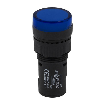 RS PRO, Panel Mount Blue LED Pilot Light, 16mm Cutout, IP40, Round, 24V ac/dc