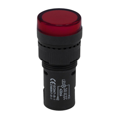 RS PRO, Panel Mount Red LED Pilot Light, 16mm Cutout, IP40, Round, 24V ac/dc