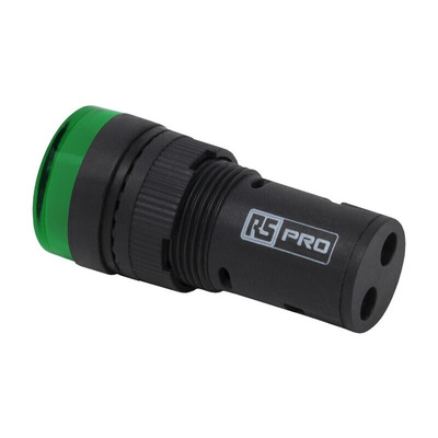 RS PRO, Panel Mount Green LED Pilot Light Complete, 16mm Cutout, IP40, Round, 230V ac