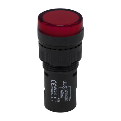RS PRO, Panel Mount Red LED Pilot Light, 16mm Cutout, IP40, Round, 12V ac/dc