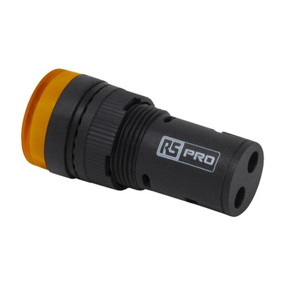 RS PRO, Panel Mount Yellow LED Pilot Light, 16mm Cutout, IP40, Round, 24V ac/dc