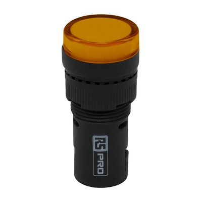 RS PRO, Panel Mount Yellow LED Pilot Light, 16mm Cutout, IP40, Round, 24V ac/dc