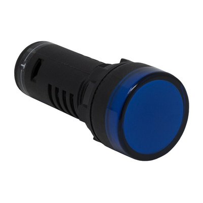 RS PRO, Panel Mount Blue LED Pilot Light, 22mm Cutout, IP65, Round, 120V ac/dc