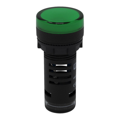 RS PRO, Panel Mount Green LED Pilot Light, 22mm Cutout, IP65, Round, 230V ac