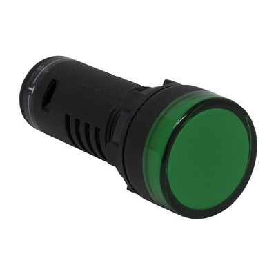 RS PRO, Panel Mount Green LED Pilot Light, 22mm Cutout, IP65, Round, 24V ac/dc