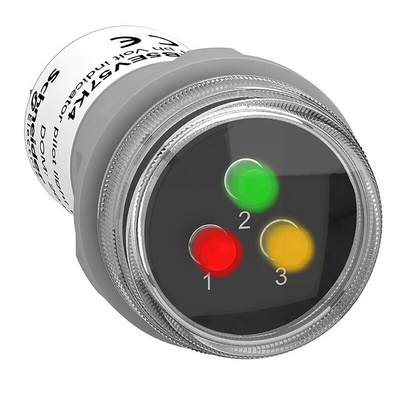 Schneider Electric, Harmony XB5, Panel Mount Green, Red, Yellow LED Pilot Light, 30mm Cutout, IP67, Round, 400V