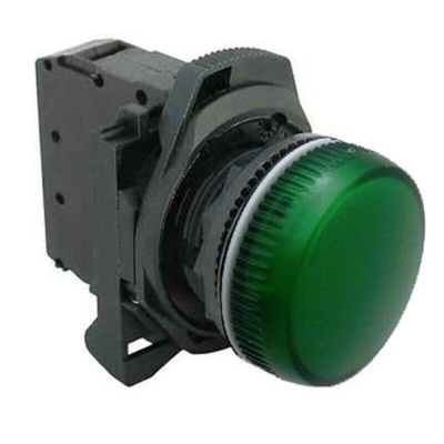 Allen Bradley, 800F, Panel Green LED Pilot Light, 22mm Cutout, Round, 120V ac
