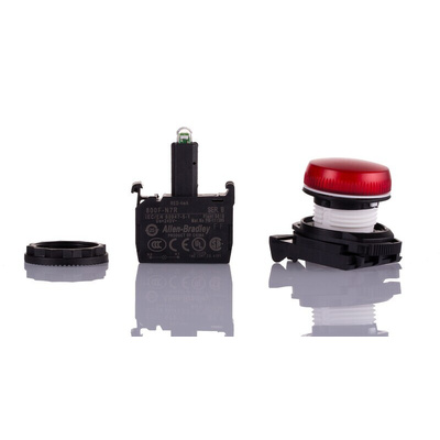 Allen Bradley, 800F, Panel Red LED Pilot Light, 22mm Cutout, Round, 240V ac
