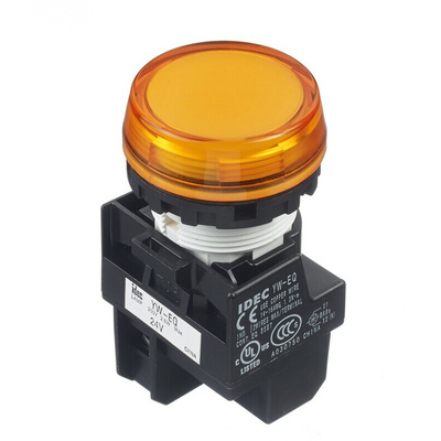 Idec, YW, Panel Mount Orange LED Pilot Light Complete, 22mm Cutout, IP65, Round, 24V ac/dc