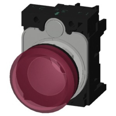 Siemens, 3SU1, Panel Mount Red LED Indicator, 22mm Cutout, Round, 110V ac