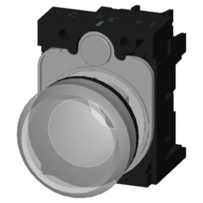 Siemens, 3SU1, Panel Mount White LED Indicator, 22mm Cutout, Round, 110V ac