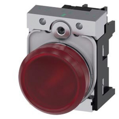 Siemens, 3SU1, Panel Mount Red LED Indicator, 22mm Cutout, Round, 110V ac