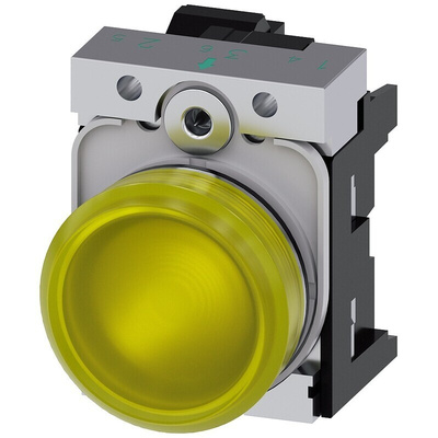 Siemens, SIRIUS ACT, Panel Mount Yellow LED Indicator, 22mm Cutout, Round, 24V ac/dc