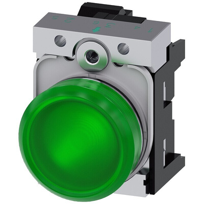 Siemens, SIRIUS ACT, Panel Mount Green LED Indicator, 22mm Cutout, Round, 24V ac/dc