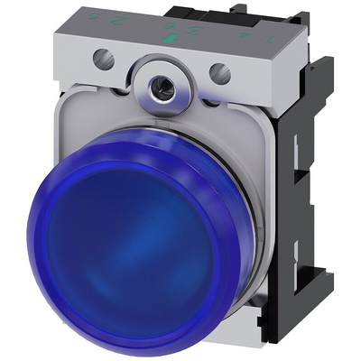 Siemens, SIRIUS ACT, Panel Mount Blue LED Indicator, 22mm Cutout, Round, 230V ac
