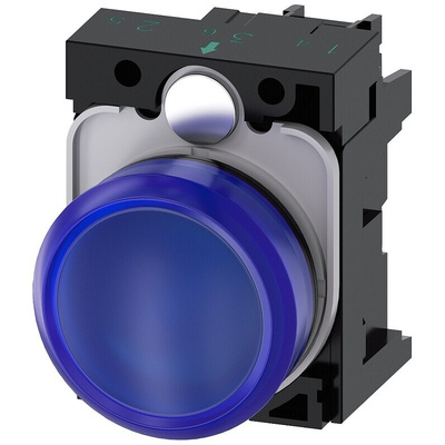 Siemens, SIRIUS ACT, Panel Mount Blue LED Indicator, 22mm Cutout, Round, 110V ac