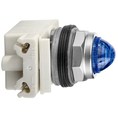 Schneider Electric, 9001K Blue Pilot Light Complete, 30mm Cutout, IP66, Round, 120V