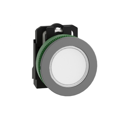 Schneider Electric, XB5F, Flush Mount White LED Pilot Light, 30.5mm Cutout, IP66, IP67, Round, 24V ac/dc