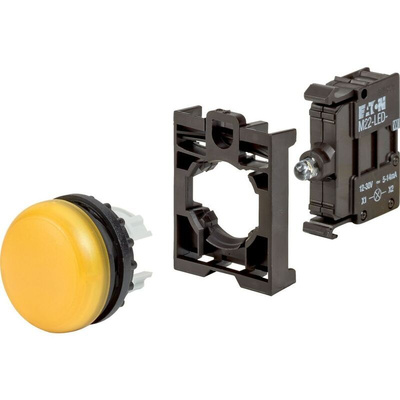 Eaton, RMQ Titan M22, Flush Mount, Rear, Surface Mount Yellow LED Pilot Light, 22mm Cutout, IP69K, Round, 12 →