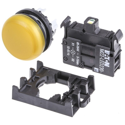 Eaton, RMQ Titan M22, Flush Mount, Rear, Surface Mount Yellow LED Pilot Light, 22mm Cutout, IP69K, Round, 12 →