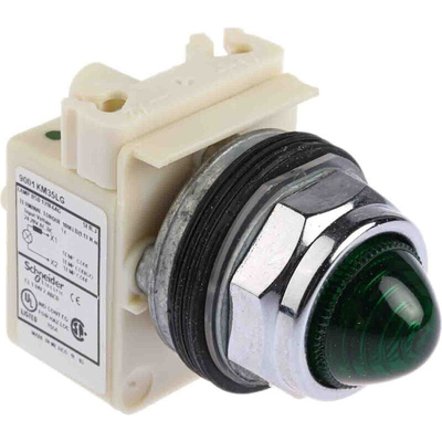 Schneider Electric, Harmony 9001K Green LED Pilot Light, 30mm Cutout, IP66, Round, 24V ac/dc