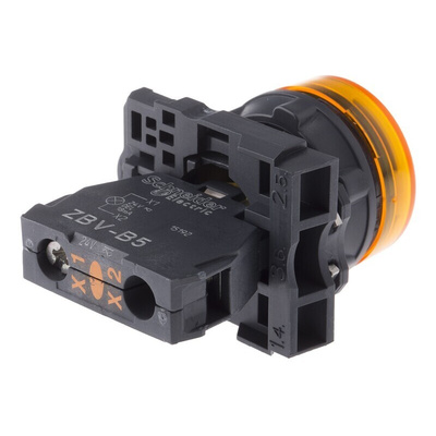Schneider Electric, Harmony XB5, Panel Mount Orange Universal LED Pilot Light, 22mm Cutout, IP66, IP67, 24V ac/dc