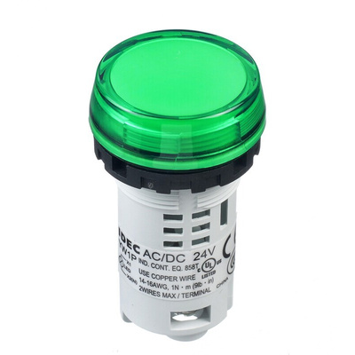 Idec, IDEC YW, Panel Mount Green LED Pilot Light, 22mm Cutout, 24V ac/dc