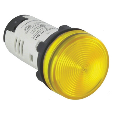 Schneider Electric, Harmony XB7, Panel Mount Yellow LED Pilot Light, 22mm Cutout, IP20, IP65, Round, 24V ac/dc