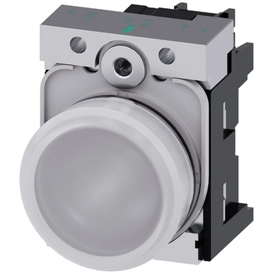 Siemens, SIRIUS ACT, Panel Mount White LED Pilot Light, 22mm Cutout, IP20, Round, 24V ac/dc
