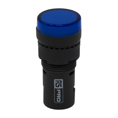 RS PRO, Panel Mount Blue LED Pilot Light, 16mm Cutout, IP40, Round, 12V ac/dc