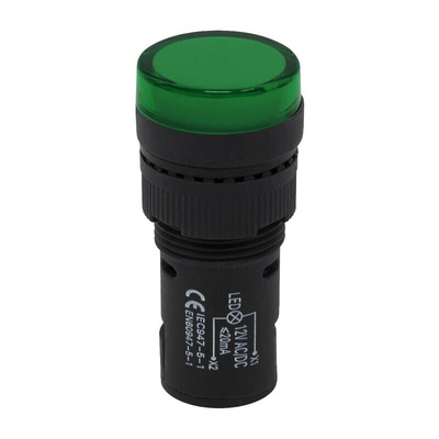 RS PRO, Panel Mount Green LED Pilot Light, 16mm Cutout, IP40, 12V ac/dc